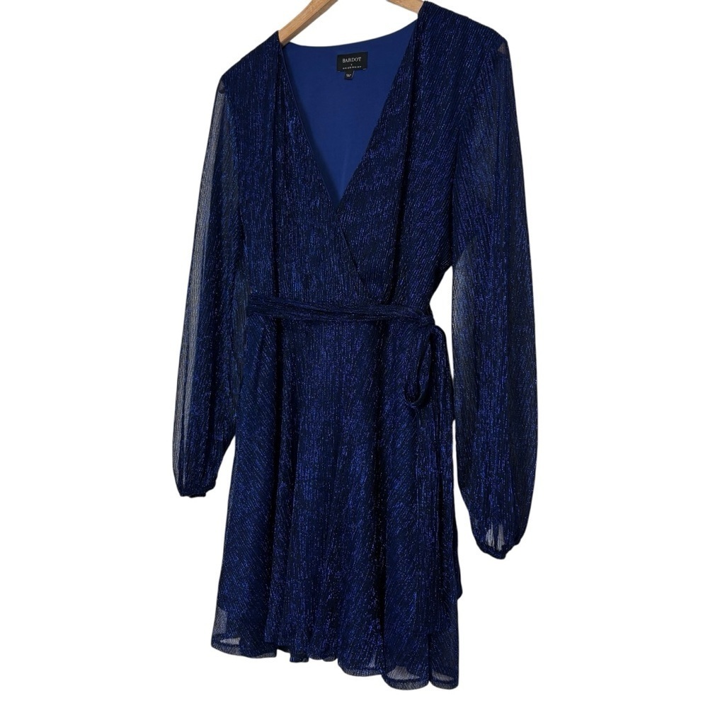 Bardot Mini Dress Cocktail Metallic Navy XL US 10 Long Sleeve - Picture 14 of 15